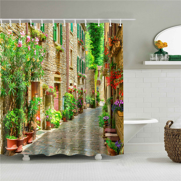 Garden Flowers Scenery Shower Curtains Bath Curtain Waterproof