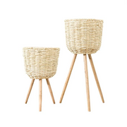 Floor - standing flowerpot straw furniture